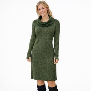 Cabi 4016 Solace Cowl Neck Sweater Dress Olive Green Sz XL Thumbholes Drawstring